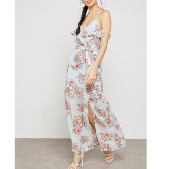 J.O.A. Dresses & Skirts - NWT J.O.A. Ruffle Floral High Slit Maxi Dress